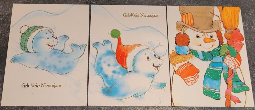 3 oude postkaarten: Nieuwjaar (ongebruikt), Ophalen of Verzenden, 1980 tot heden, Ongelopen, Feest(dag)