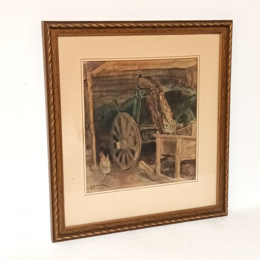 Juliaan Severin (1888-1975) - aquarel - De pauw, Ophalen of Verzenden