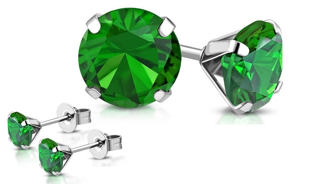 Stalen oorbellen zirkonia 9mm emerald, Ophalen of Verzenden, Nieuw