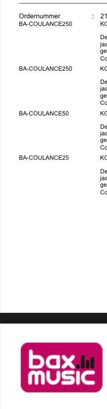 BAX-music coulance bonnen (403€ waarde), Cadeaubon