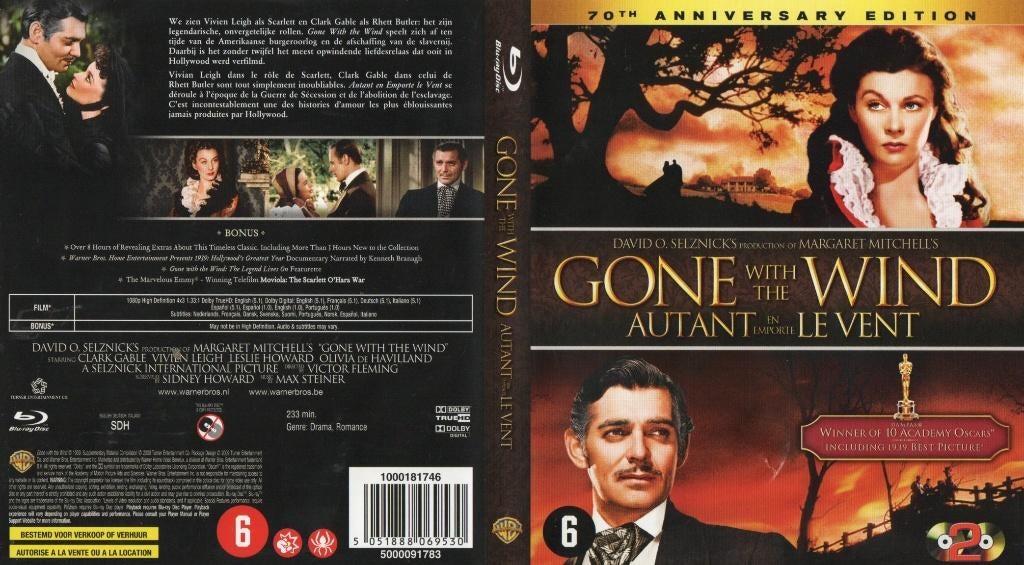 gone with the wind (blu-ray) nieuw, Cd's en Dvd's, Ophalen of Verzenden, Zo goed als nieuw, Drama