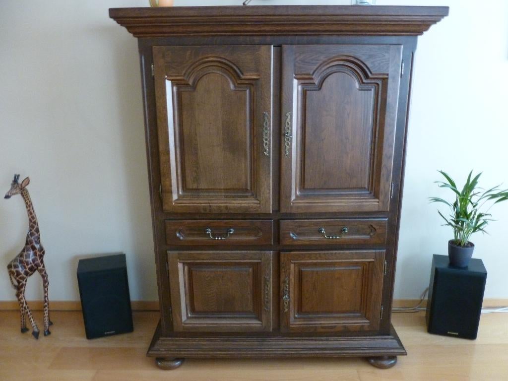 Mooie stijlvolle eiken Tv/barkast + hoge dressoir, Antiek en Kunst, Ophalen
