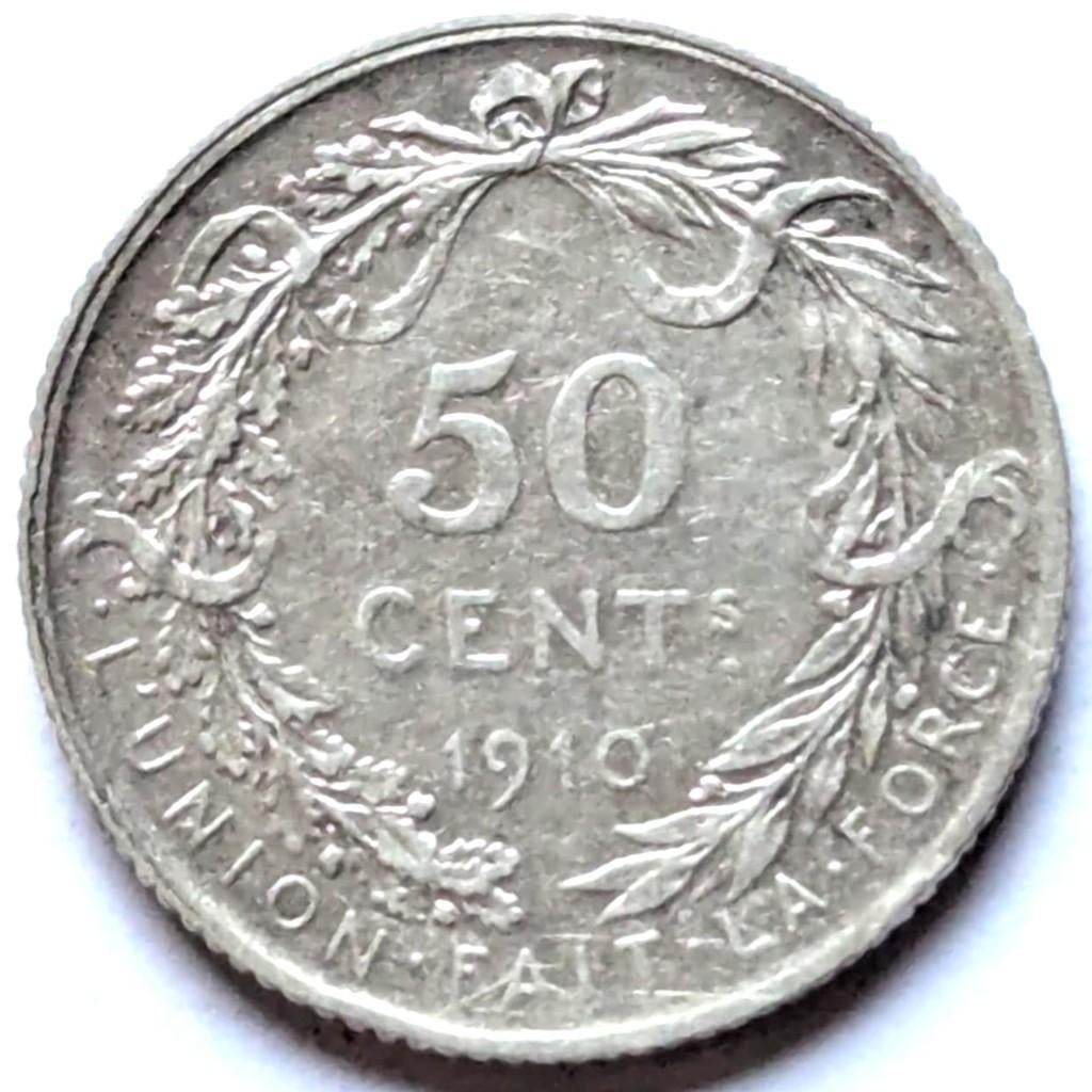 België - 50 centimes - 1910, Ophalen, Zilver, Losse munt, Zilver