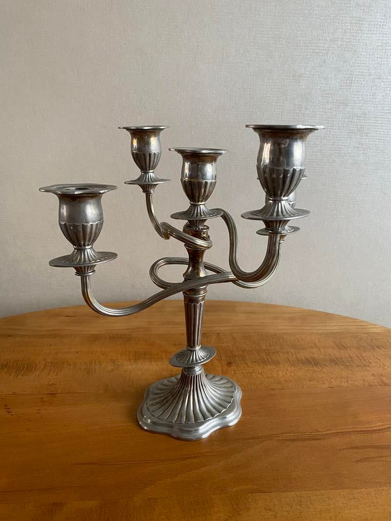Candelabre  pour 4 bougies en metal argente, Antiquités & Art, Enlèvement ou Envoi, Argent