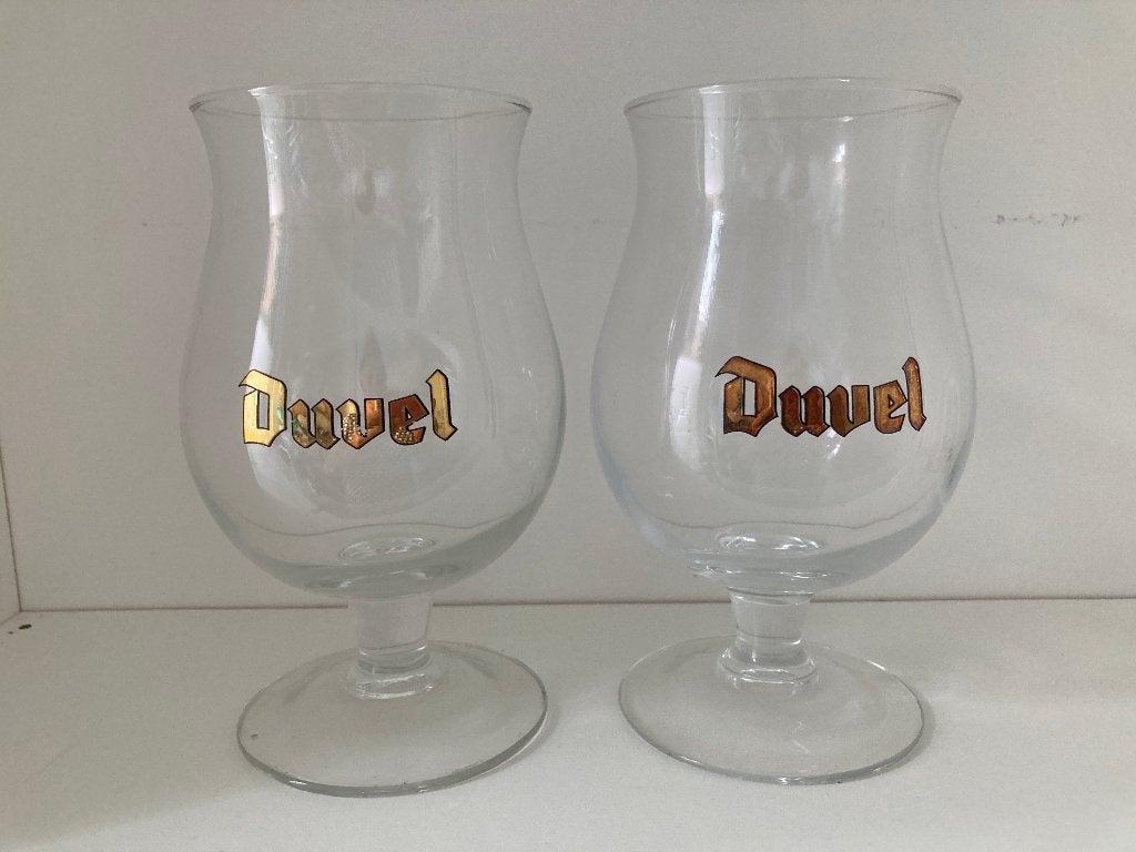 Set van 2 originele Duvel bierglazen, Verzamelen, Ophalen, Gebruikt, Glas of Glazen, Duvel