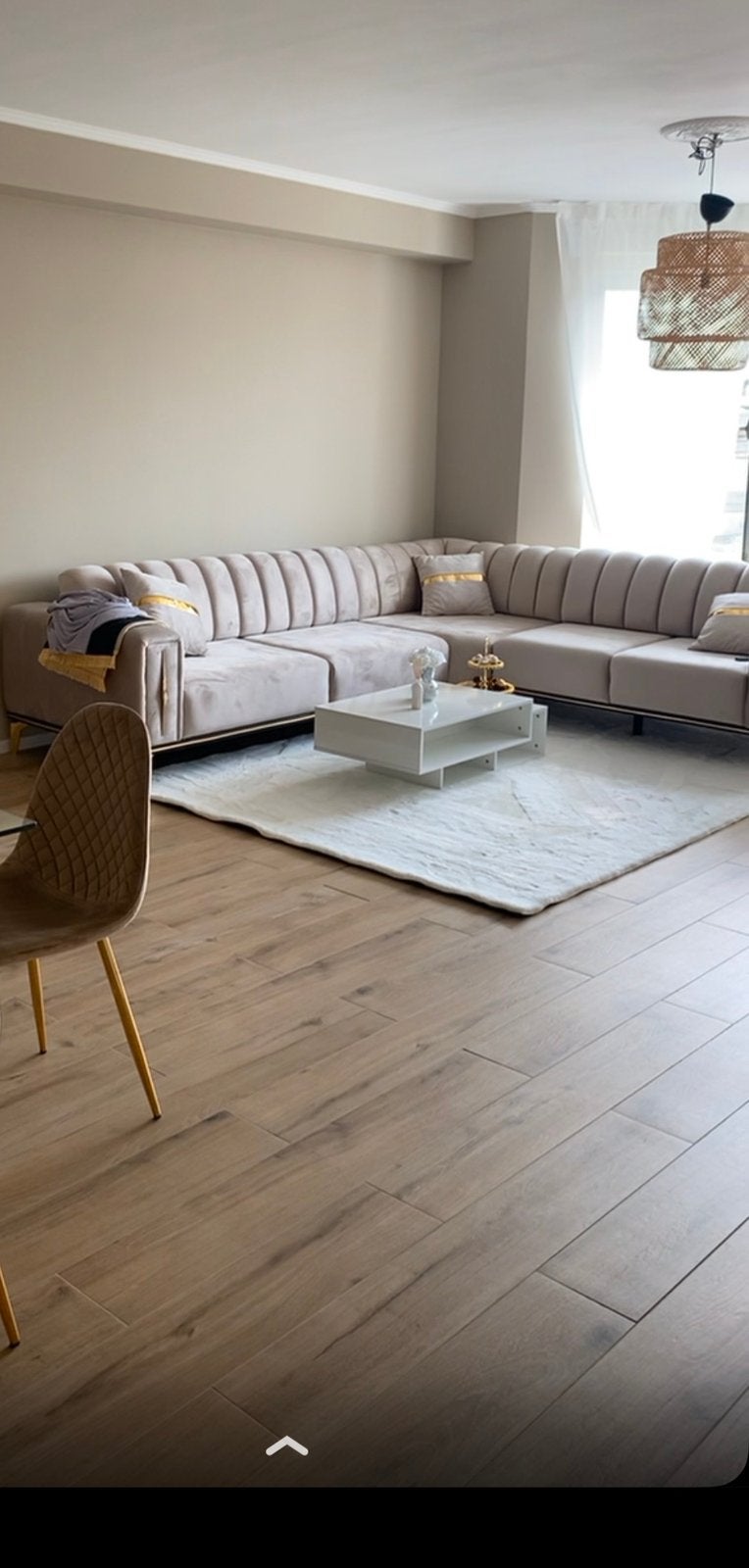 Détails du canapé d'angle beige doré, Maison & Meubles, Enlèvement, Comme neuf, Beige