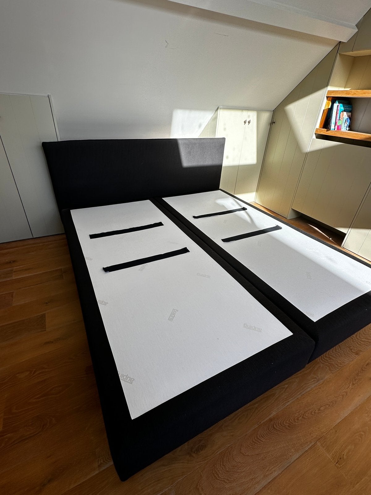 Auping boxspring 180x200 bruine stof, Brun, Enlèvement, Utilisé, 180 cm