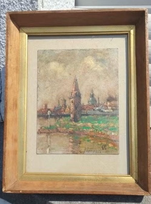huile sur panneau nieuport monogramme anto carte, Antiquités & Art, Enlèvement ou Envoi, Panneau