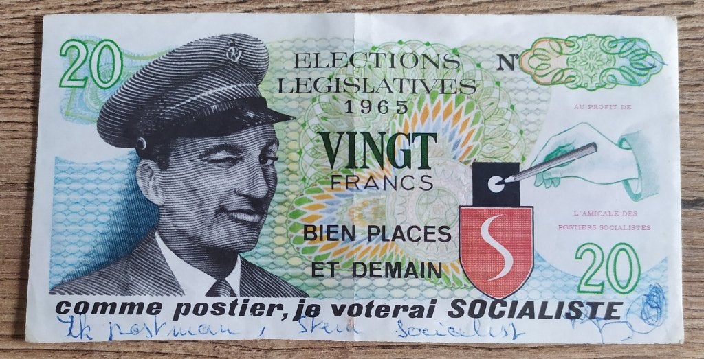Politische 20 Francs comme postier, je voterai SOCIALISTE, Enlèvement ou Envoi, Billets en vrac