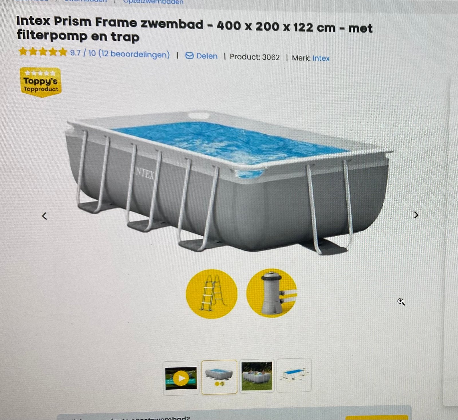 Zwembad 4x2x1,22m met warmtepomp, Ophalen, Gebruikt