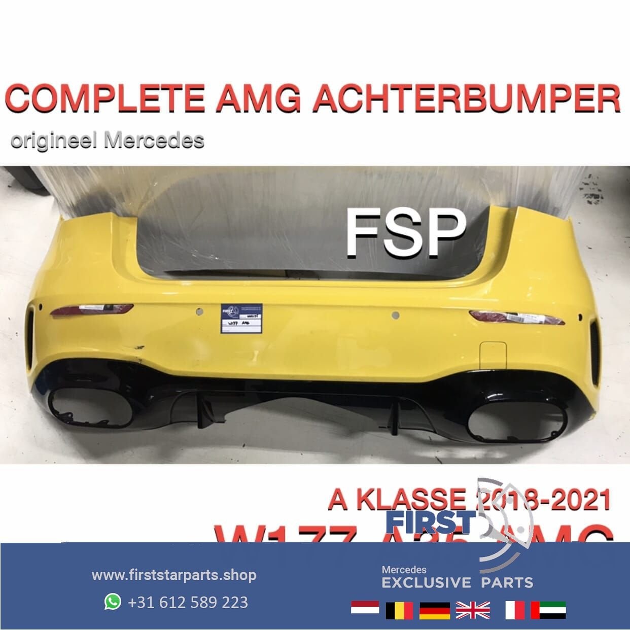 W177 A35 AMG ACHTERBUMPER Mercedes A Klasse 35 GEEL 2018-202, Auto-onderdelen, Gebruikt, -, Ophalen of Verzenden, Achter