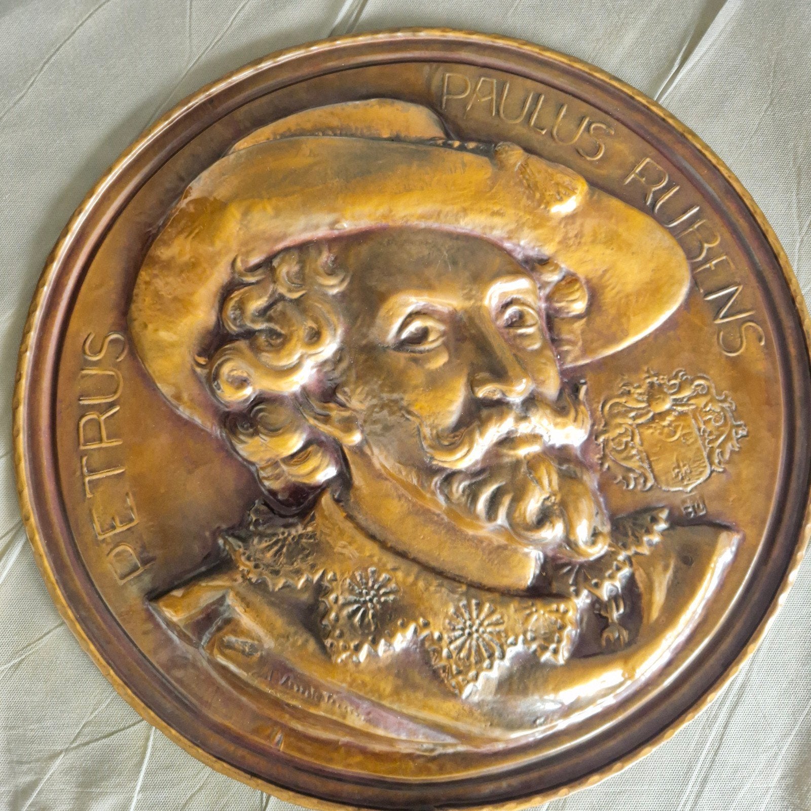 Antiek Koperen Wandbord Rubens – Gesigneerd "M. Van de Velde, Enlèvement