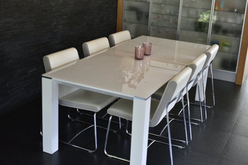jori wit glazen keukentafel, Maison & Meubles, Tables | Tables à manger, Utilisé, 50 à 100 cm, 200 cm ou plus, Cinq personnes ou plus