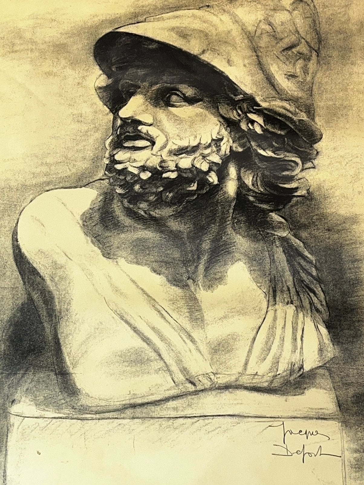 Jacques Defort Academische studie Klassieke Buste Menelaos, Antiek en Kunst, Ophalen of Verzenden, Gesigneerd, Tekening, Papier