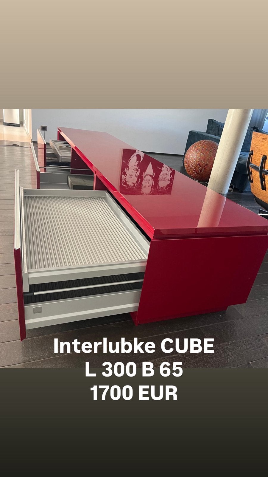Buffet Interlübke Cube L300 B65 DESIGNER, 200 cm ou plus, Enlèvement, Utilisé, Avec tiroir(s)