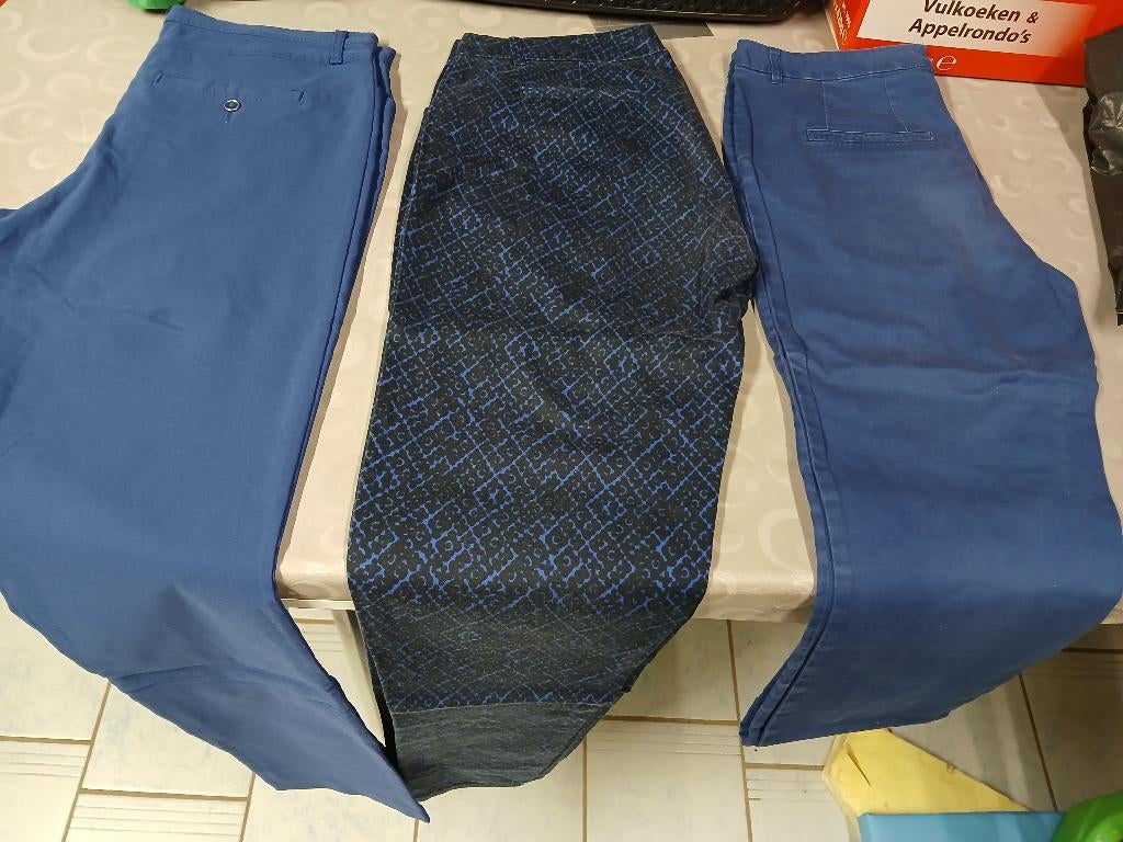 3 zomerbroeken - maat 38/40, Blauw, Lang, Gedragen, Ophalen