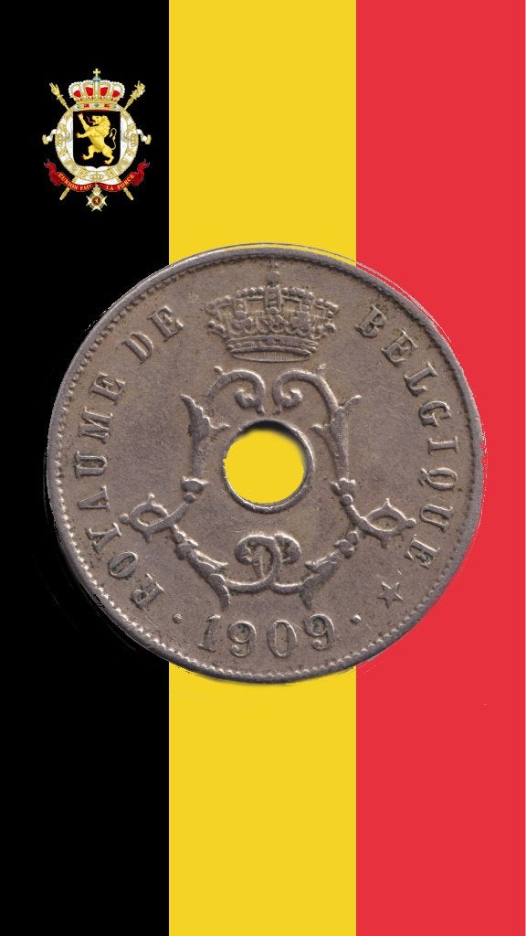 VARIANTE : 25 cents 1909 (2e 9 sur 8) - Léopold II, Envoi, Monnaie en vrac