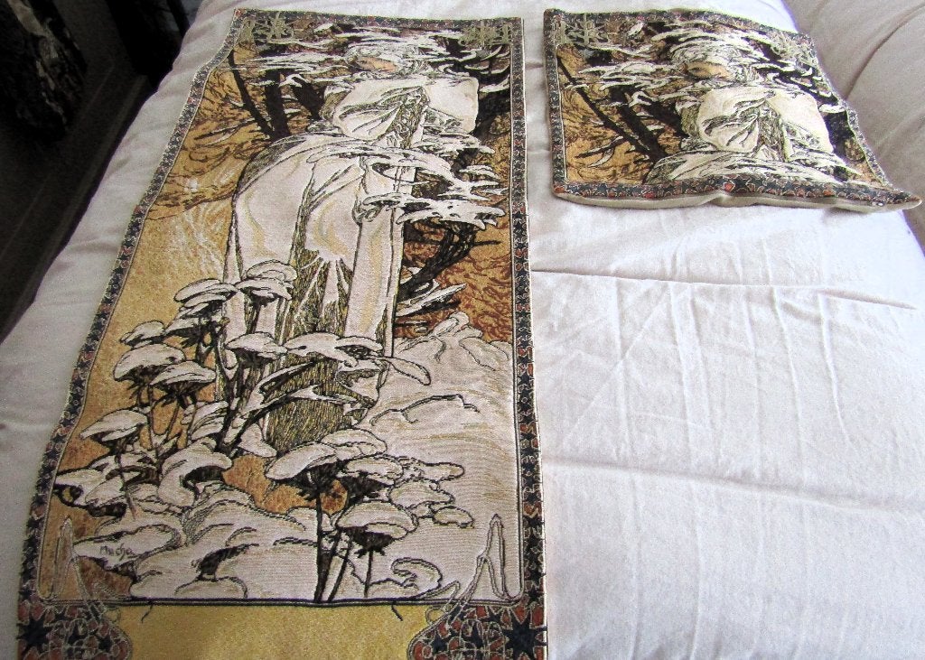 Alfons Mucha Wandtapijt -kussenhoes + kop en schotel, Ophalen, Gebruikt