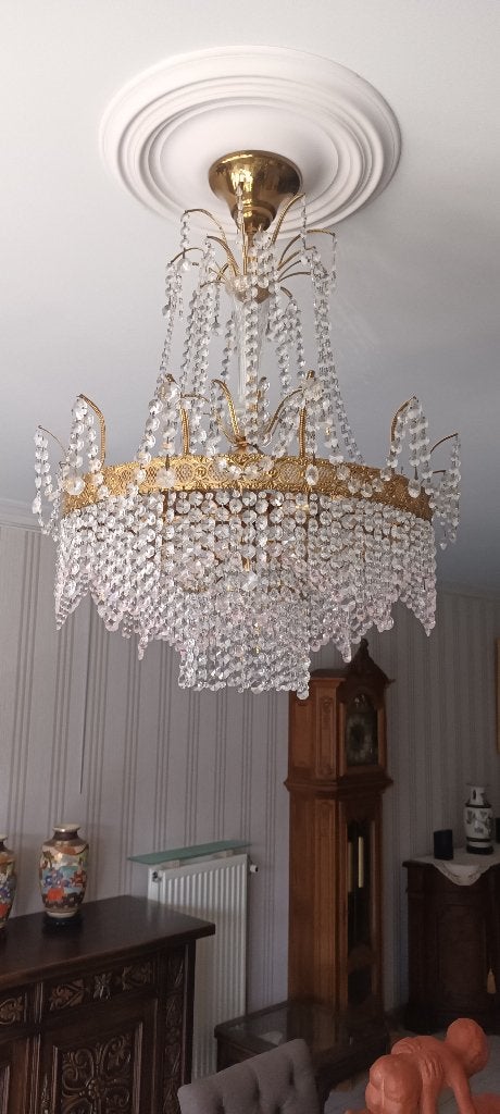 Lustres en cristal - doré, Maison & Meubles, Klassiek chic, Métal, Comme neuf, Enlèvement