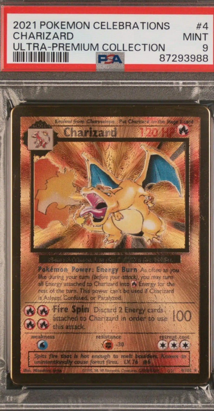 Charizard Gold Metal #4  Pokemon Celebrations PSA 9, Hobby en Vrije tijd, Ophalen of Verzenden, Nieuw, Losse kaart, Foil