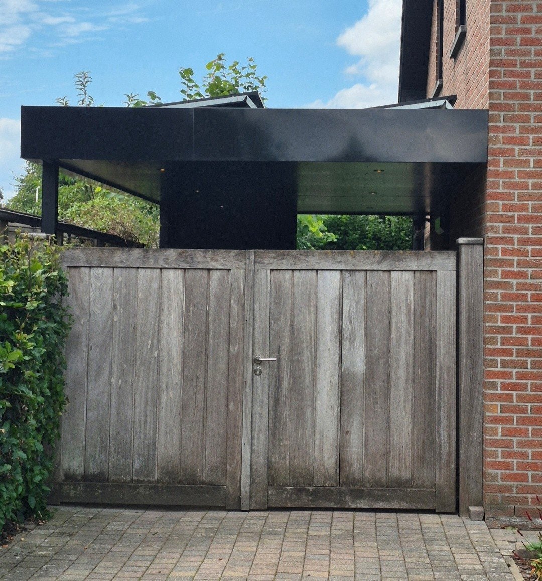 Iroko hardhouten vleugelpoort, Ophalen, Gebruikt, Draaipoort, 150 tot 200 cm