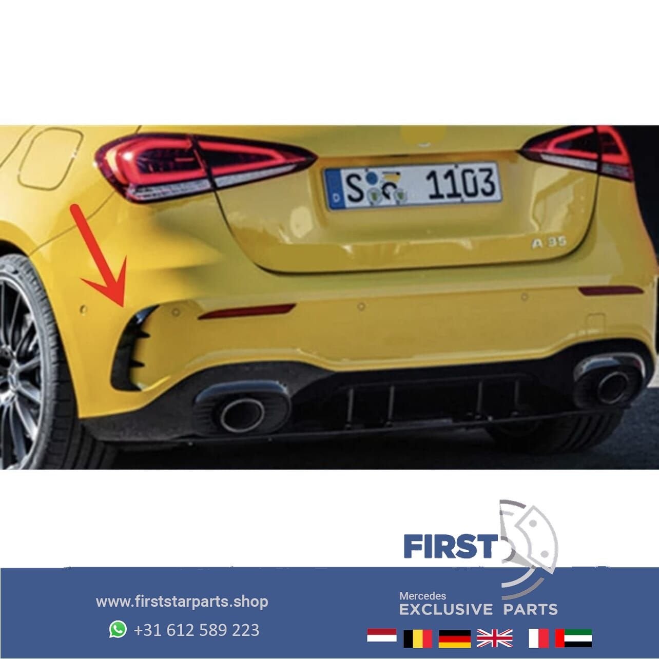 W177 A KLASSE A45S AMG ACHTERBUMPER SPLITTER SET AERO PAKKET, Gebruikt, Ophalen of Verzenden, Achter, -