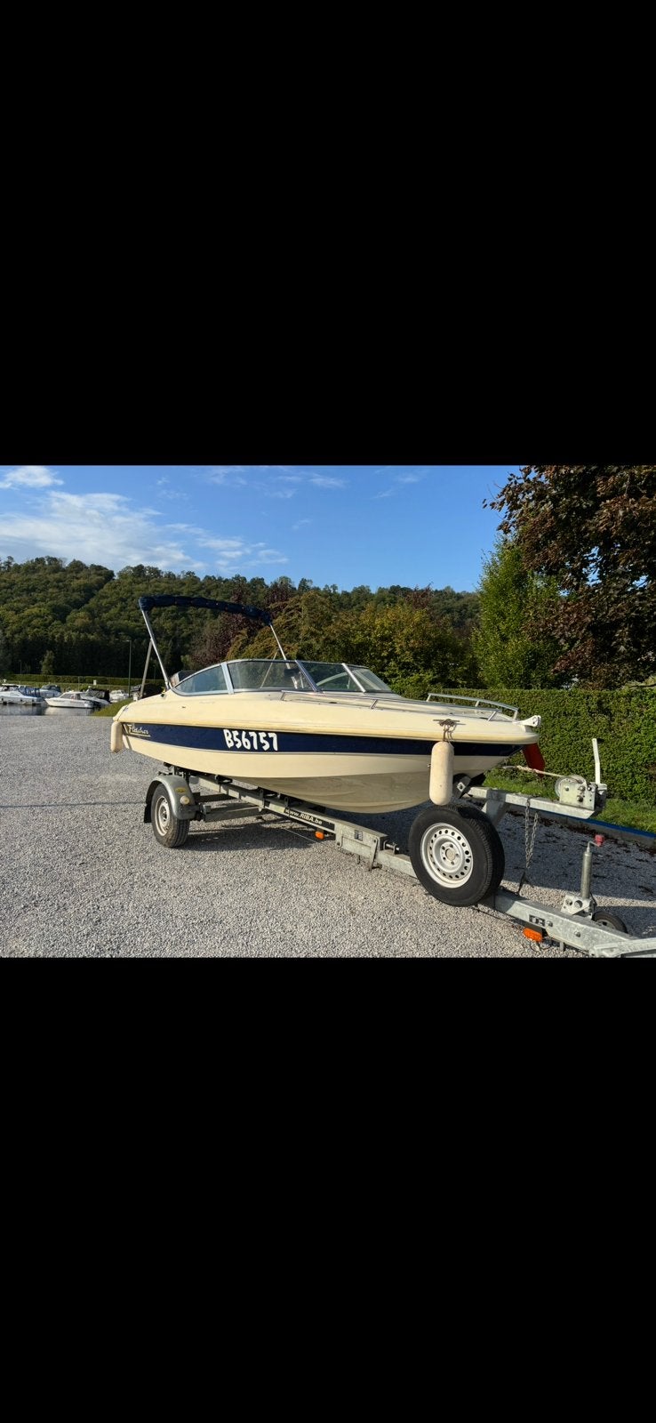 Bateau fletcher open 17 GTO + remorque Riba, 85 cm, 70 à 120 ch, 1.00 - 1.50 mètres, 5 m