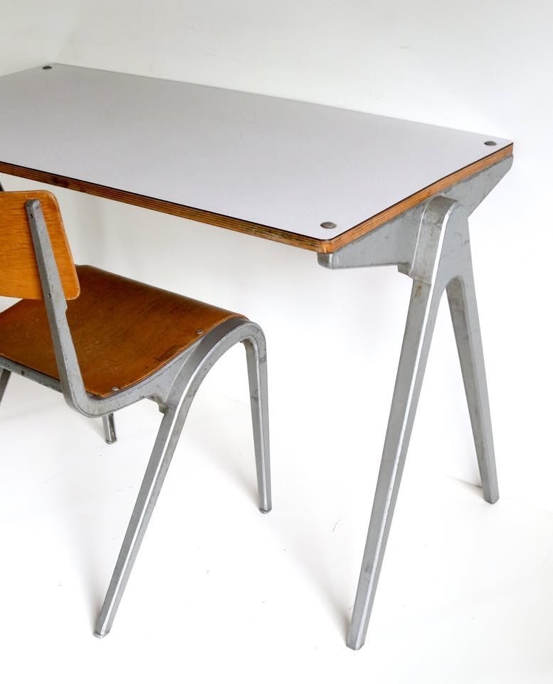 Vintage schioolbank James Leonard Esavian schoolstoel 1947, Ophalen of Verzenden