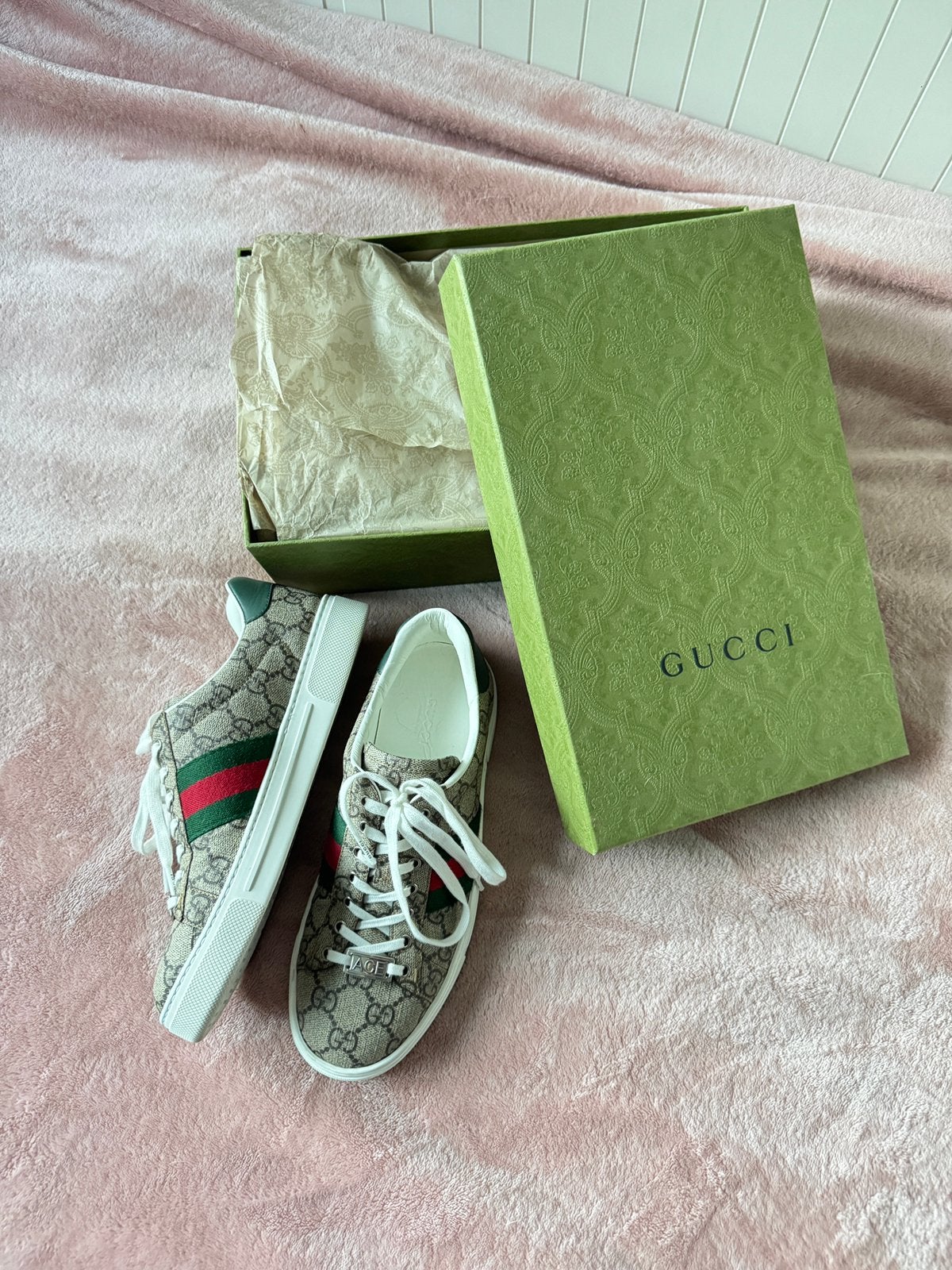 Gucci Ace GG Supreme Web Sneakers – EU 36  – Full Set, Ophalen of Verzenden, Nieuw, Beige, Sneakers
