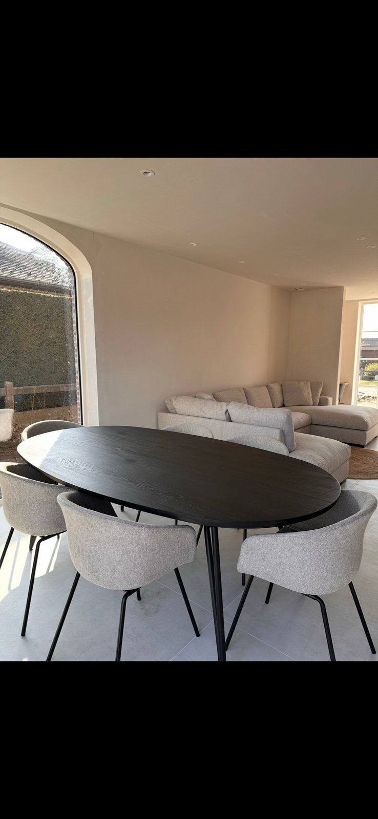 Eiken tafel met 6 stoffen stoelen, Ophalen, Gebruikt, 100 tot 150 cm, Eikenhout