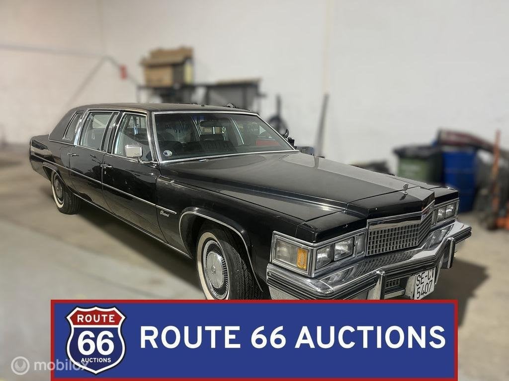 Cadillac Fleetwood Limousine | 1978 | Route 66 Auctions, Auto's, Cadillac, Zwart, Bedrijf, Handgeschakeld