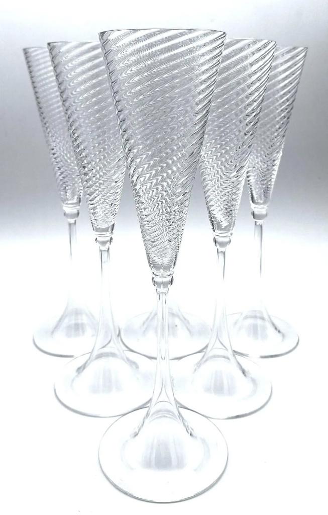 Val Saint Lambert - 6 kristallen champagnefluiten, Antiek en Kunst, Antiek | Glaswerk en Kristal, Ophalen of Verzenden