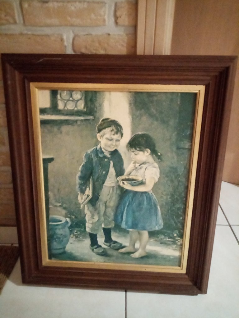 Schilderij twee kinderen, Antiquités & Art, Peint à la main, Portrait ou Personnes, Peinture à l'huile, Panneau