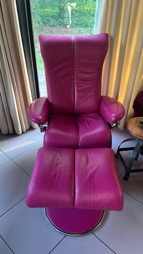 Leder zetel  fuchsia faiteuil stressless., Ophalen, Gebruikt