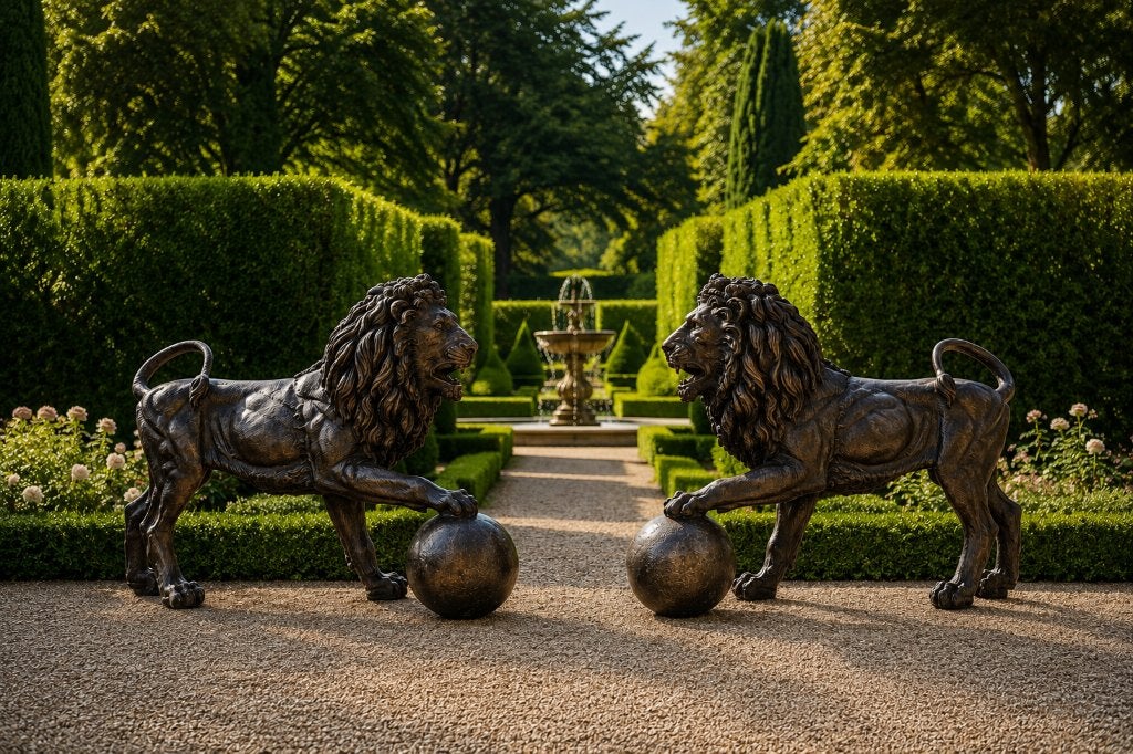 BRONZEN EXCLUSIEVE STAANDE LEEUWEN KOPPEL SUBLIEME BRONZEN, Ophalen of Verzenden, Nieuw, Overige materialen, Dierenbeeld