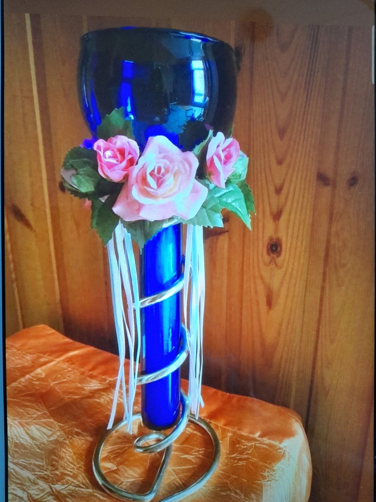 Negen blauwe glazen kandelaar met spiraalvormige basis van z, Blauw, Nieuw, Ophalen of Verzenden, Glas