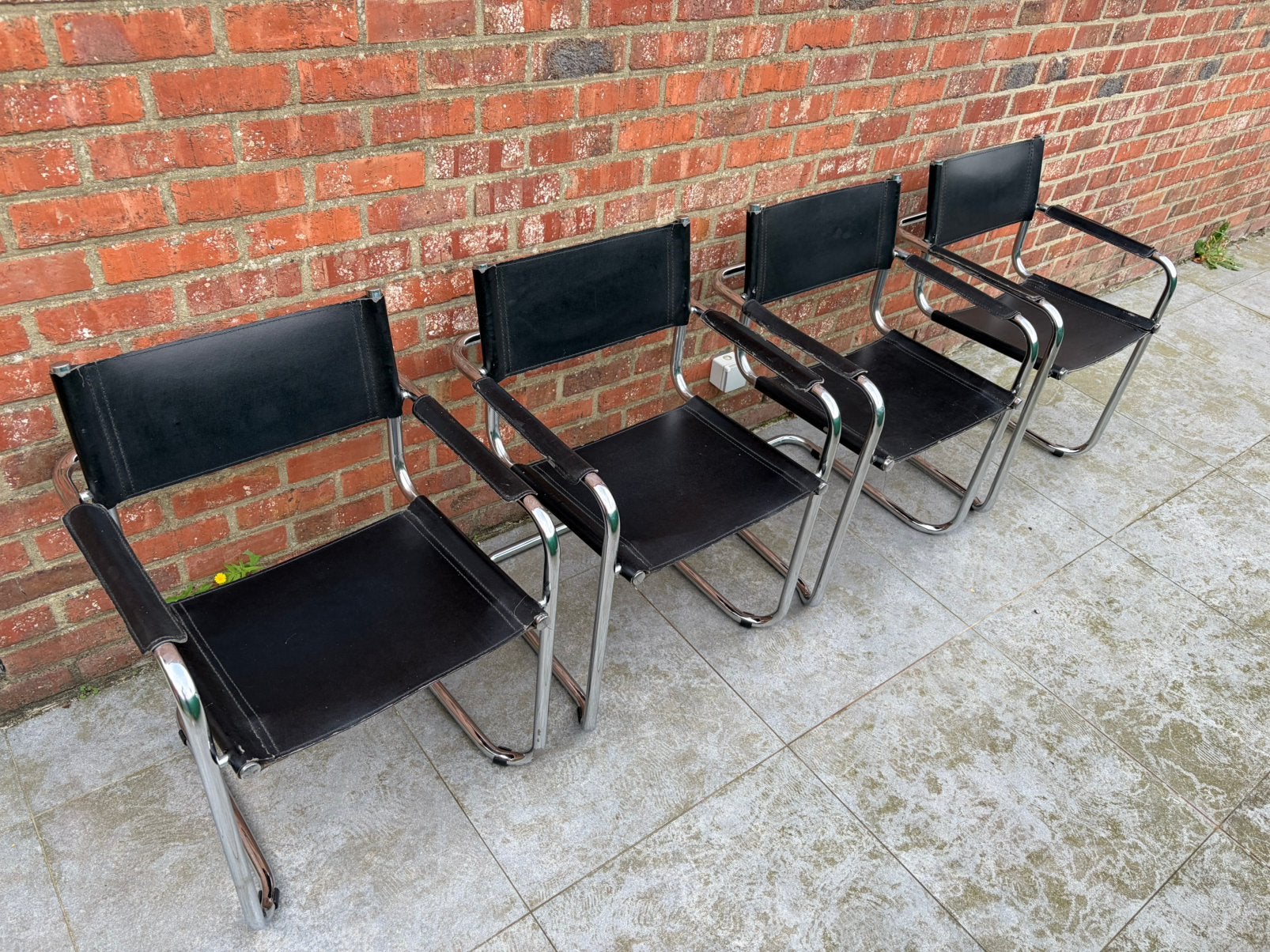 4 chaises metal chrome et cuir vintage, Enlèvement, Utilisé