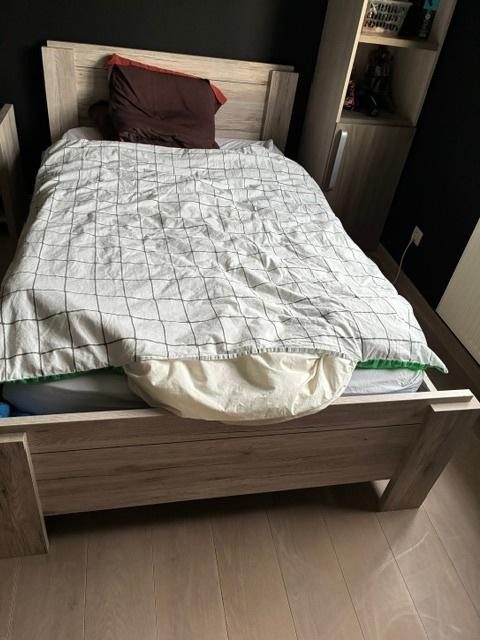 bed, Huis en Inrichting, Ophalen, Gebruikt, Beige, Twijfelaar