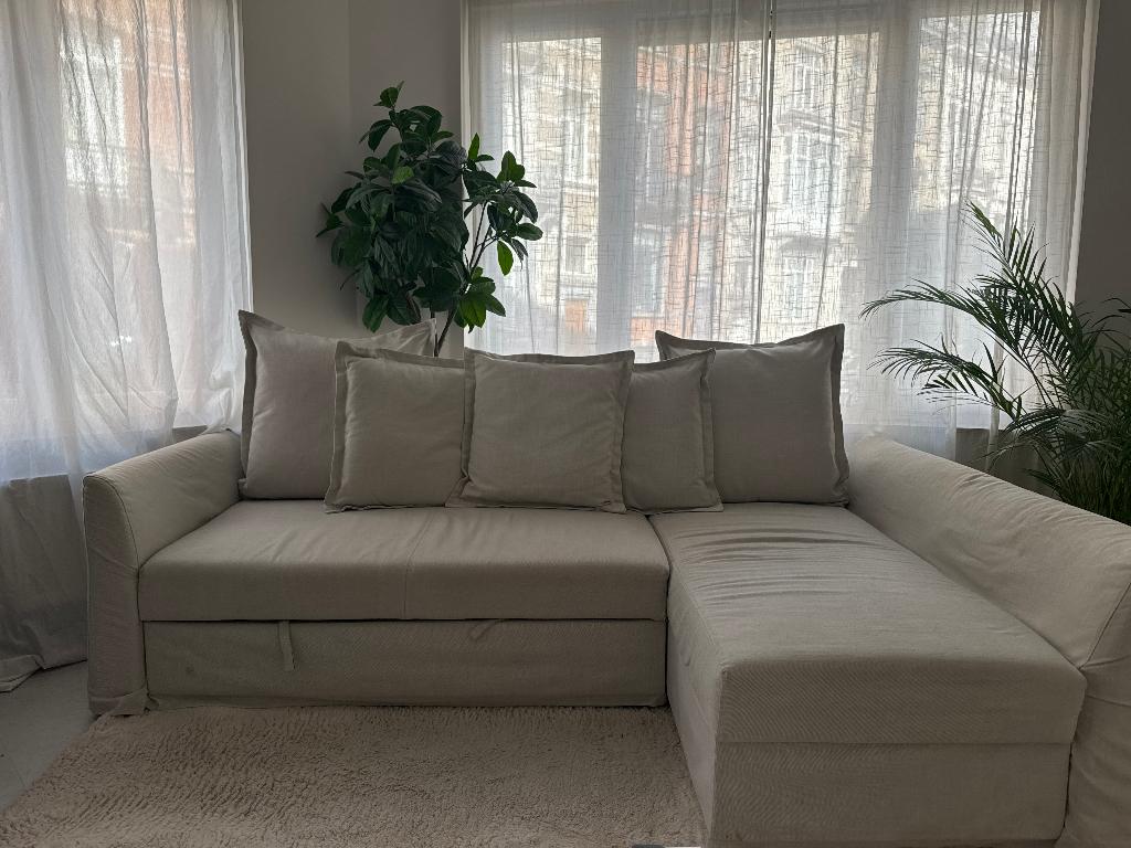 Canapé convertible Beige, avec coffre, 75 à 100 cm, Banc d'angle, Comme neuf, Enlèvement