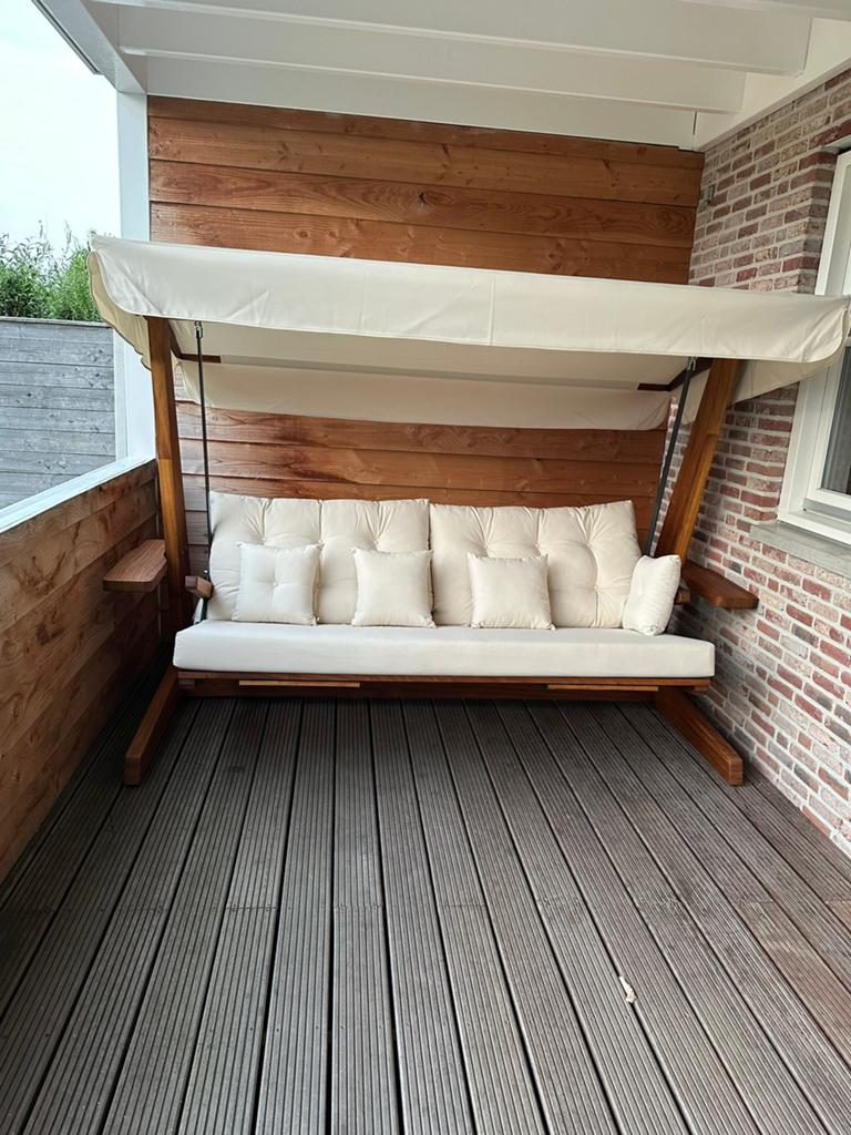 Luxe schommel bank uit hoogwaardig Ikara hout, Tuin en Terras, Ophalen of Verzenden, Zo goed als nieuw