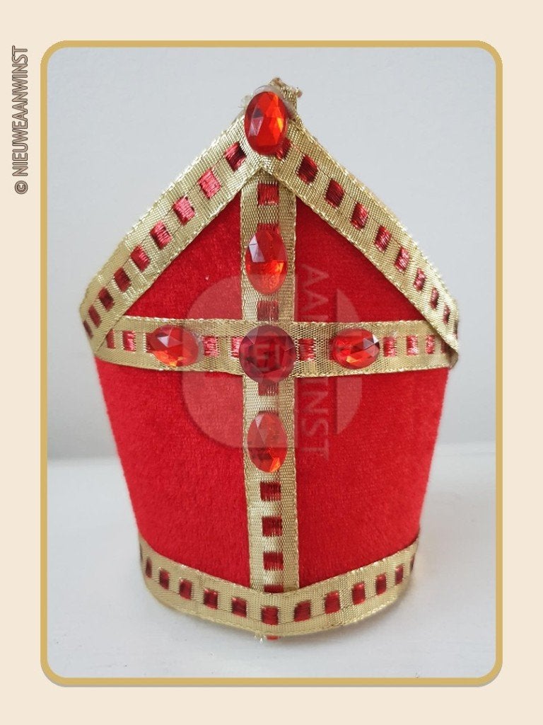Nostalgische etalage Sinterklaasmijter - rood - 15cm, Verzenden, Nieuw