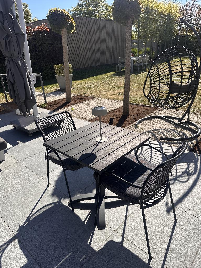 Bistrotafel met 2 stoelen ALU zwart, Tuin en Terras, Gebruikt, Aluminium, Tuinset, Eettafel