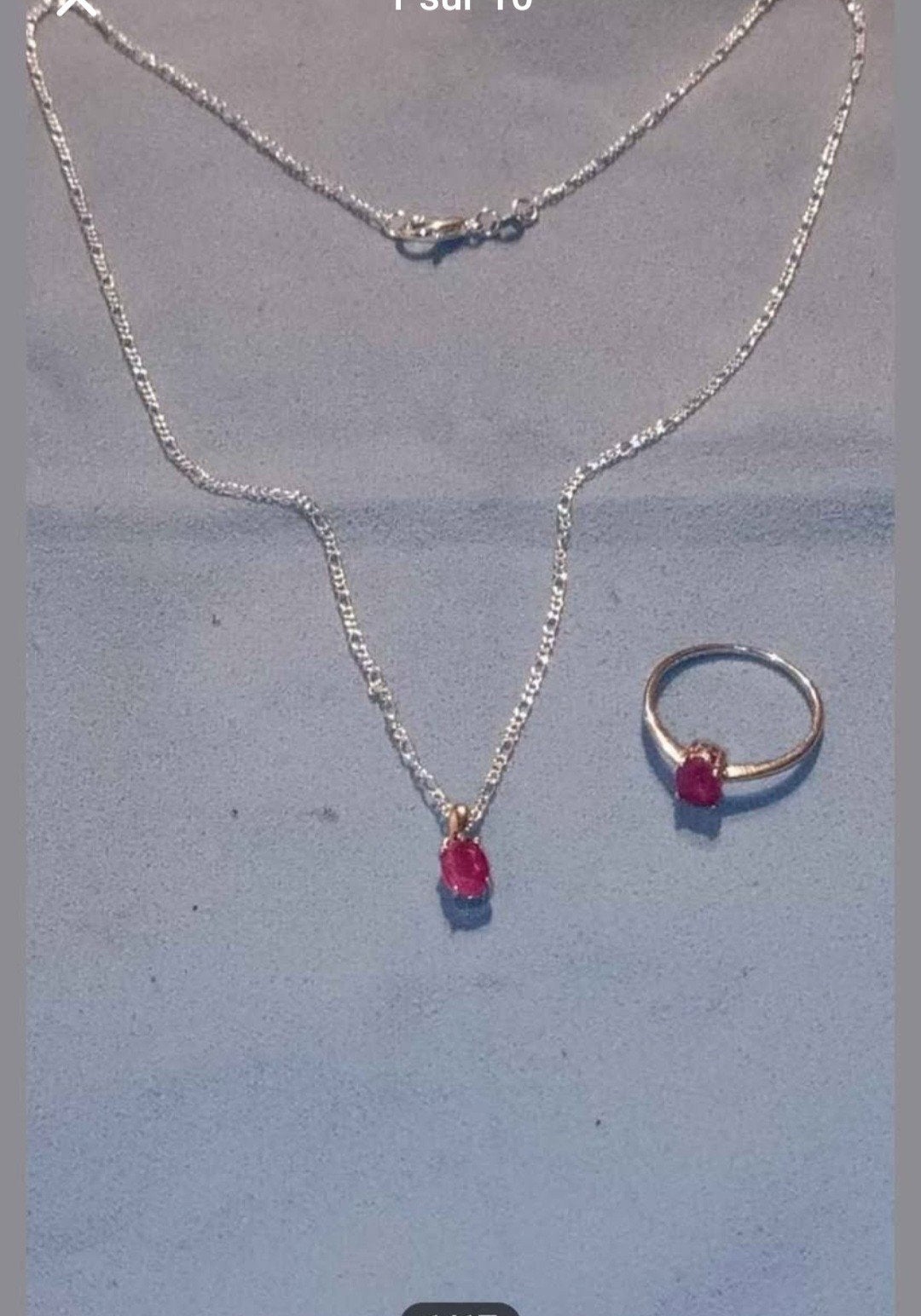 Sterling zilveren set met natuurlijke Mozambikaanse robijn, Ophalen, Nieuw, Met edelsteen, Zilver
