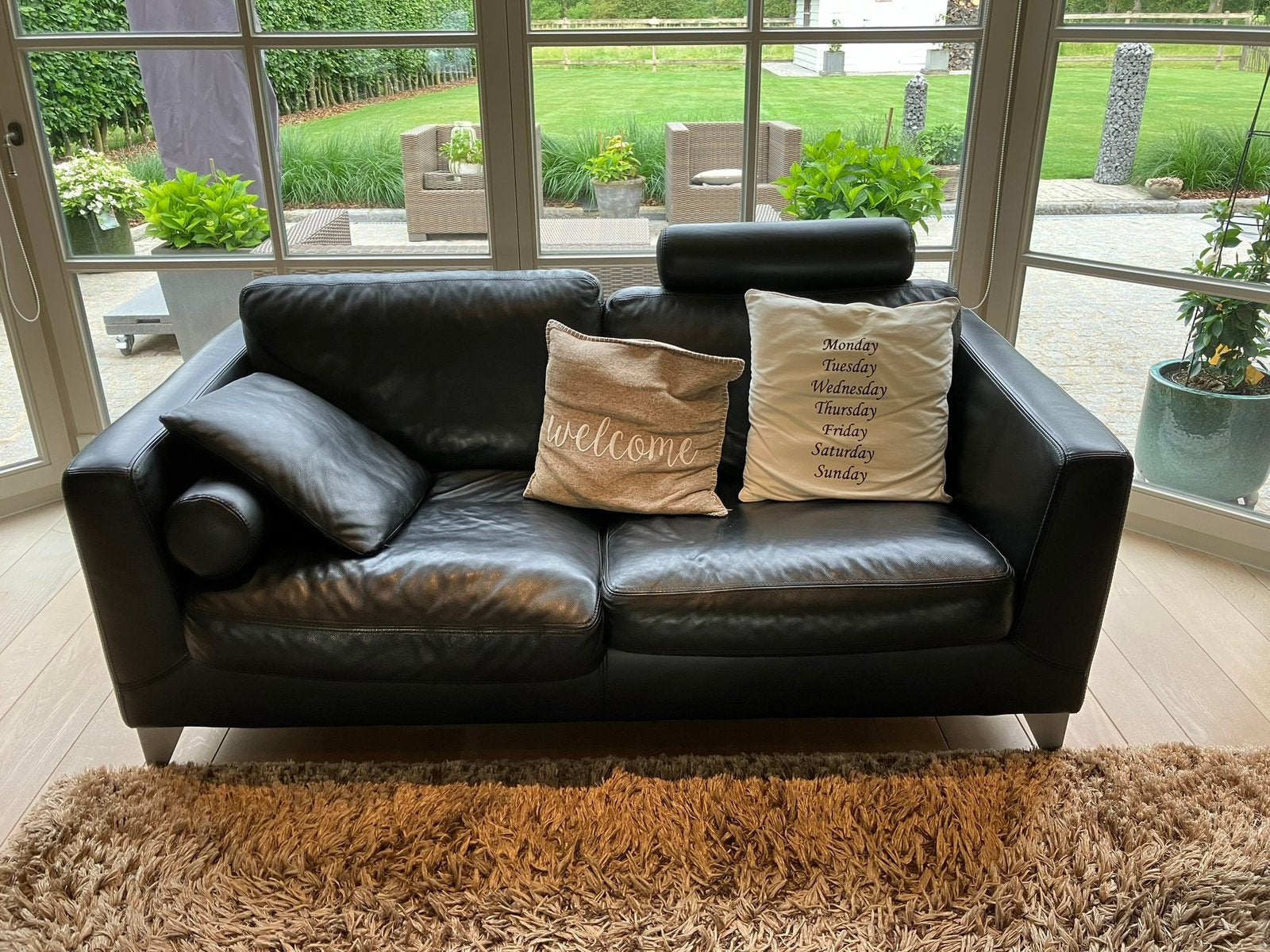 Superbe salon en cuir noir, qualité allemande, Maison & Meubles, Canapés | Coins salons complets, Enlèvement, Comme neuf