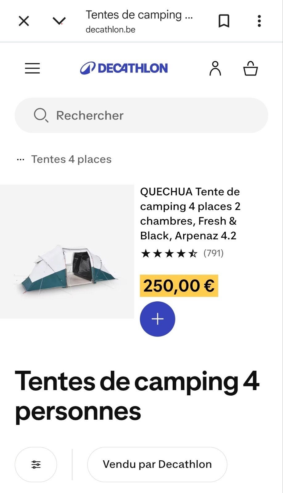 Decathlon Quechua Arpenaz 4.2 Fresh & Black kampeertent, Caravans en Kamperen, Ophalen, Nieuw, Tot en met 4