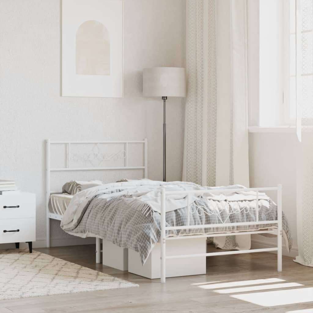 Cadre de lit métal sans matelas et pied de lit blanc107x203c, Ophalen, Nieuw, Metaal