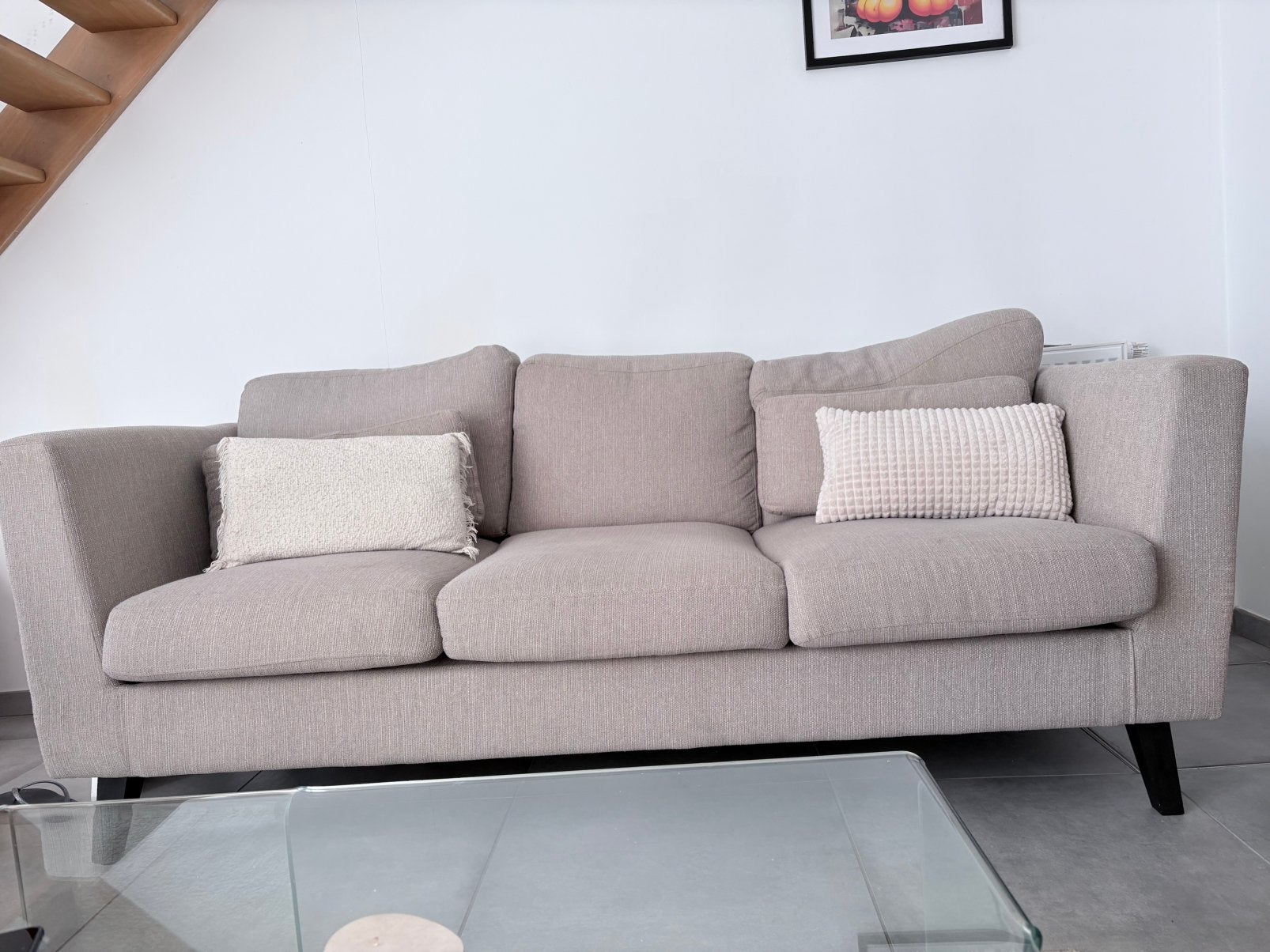 Canapé 3 places beige 180/85cm, Comme neuf, Enlèvement, Tissus, Trois personnes