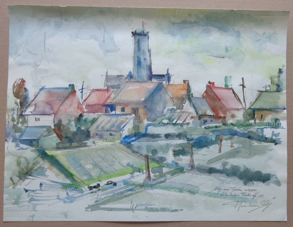 ONLEESBAAR / ZICHT MECHELEN / ORIGINEEL WERK / 30x40cm / SIG, Ophalen of Verzenden