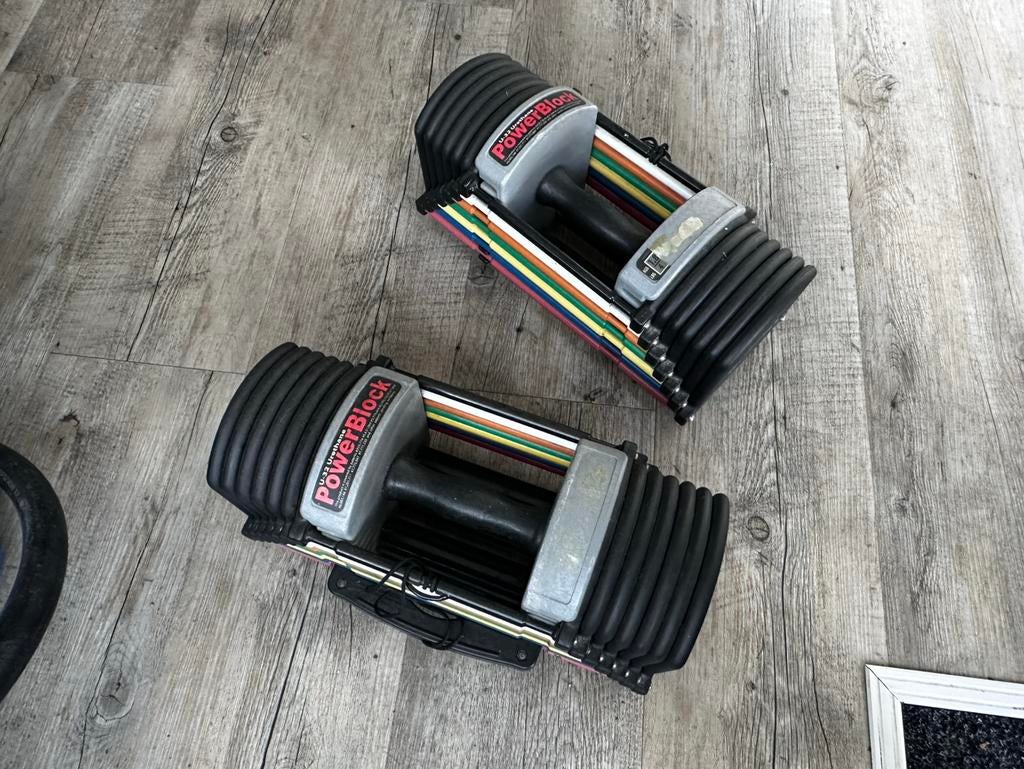 2x 14,5 Verstelbare Powerblocks Dumbbells, Sport en Fitness, Fitnessmaterialen, Gebruikt, Dumbbell, Ophalen