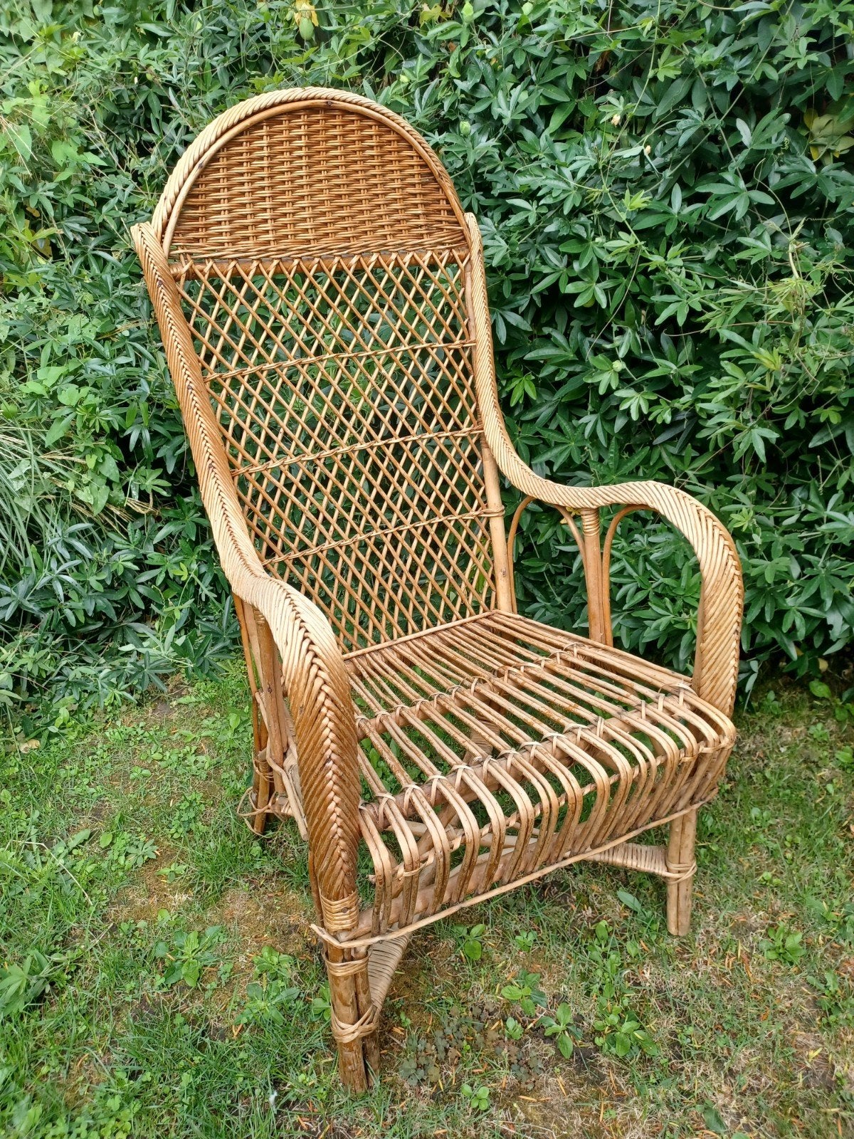 beau fauteuil vintage en bambou et rotin, Jardin & Terrasse, Enlèvement, Rotin